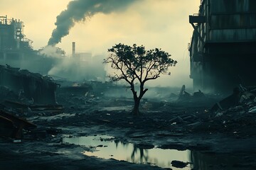 Fototapeta premium Single Tree in Polluted Horizon