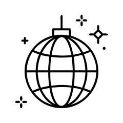 disco ball icon, music vector icon, entertainment vector icon - black outline icon of disco ball symbolizing music, entertainment, and musical in simple design.
