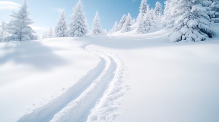 Obraz premium Snowy Winding Footpath Leading Up a Hill in Winter Wonderland Landscape