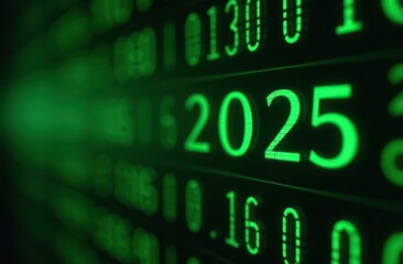 New Year numbers 2025 matrix, computer technology, selective focus