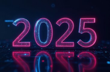 New Year's numbers 2025 in neon shades glowing, on a dark background
