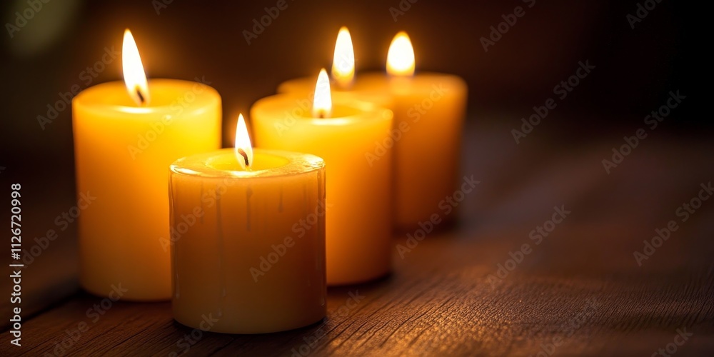 Poster candle light illuminates a dark background, creating a warm and serene atmosphere. the soft glow of 