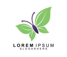 modern Butterfly logo design Premium butterfly green leaf symbol vector template