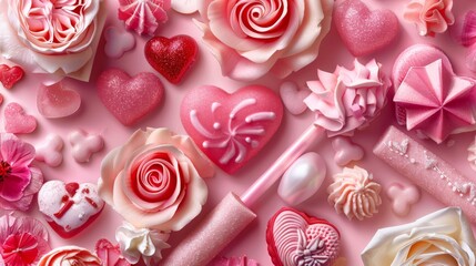 Vibrant valentine s day design featuring heart shapes, kisses, and sweet treats galore
