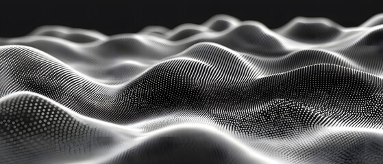 Abstract grayscale undulating digital particle landscape