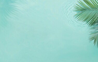 Fototapeta premium Serene Teal Water with Palm Leaf - A Peaceful Summer Oasis