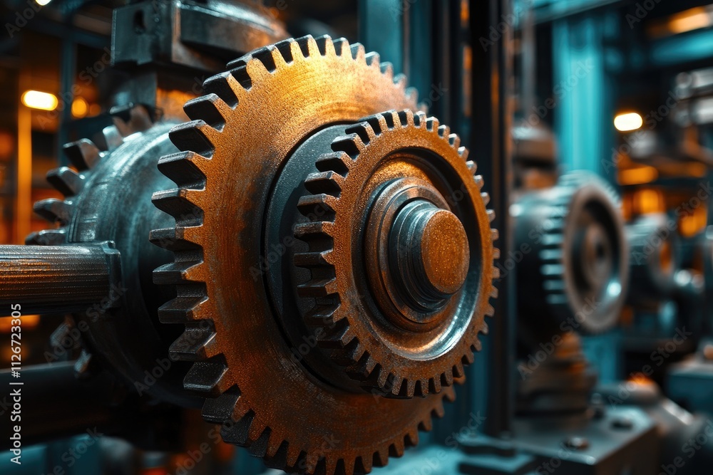 Aufkleber close-up of industrial gears rotating in a complex machinery system