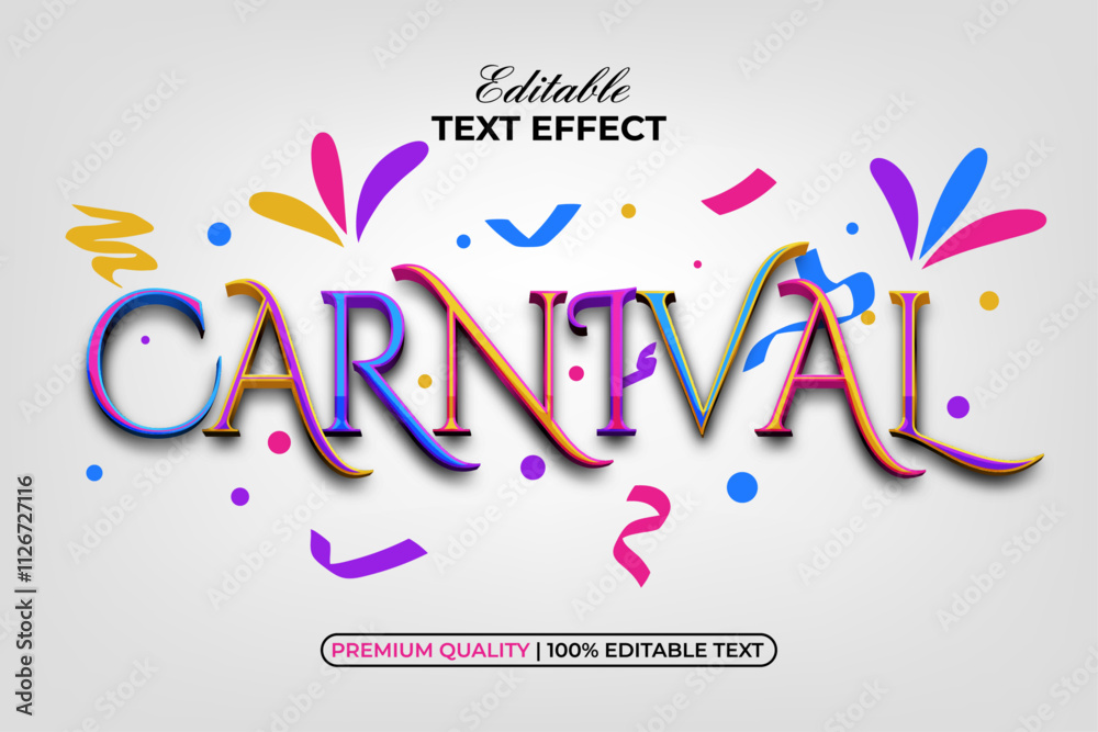 Wall mural carnival text effect colorful 3d style. editable text effect.