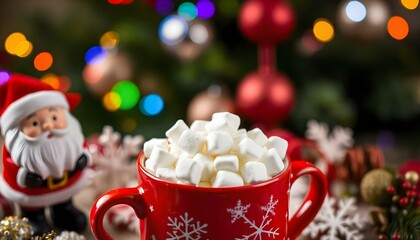 Christmas large mug filled with whipped cream and marshmallows