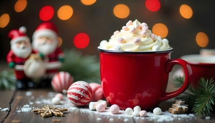 Christmas large mug filled with whipped cream and marshmallows