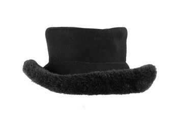 black classic hat with fur isolated on white background