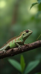 Fototapeta premium Colorful Reptile Perched on a Tree Branch in Lush Natural Habitat During Daylight. Generative AI