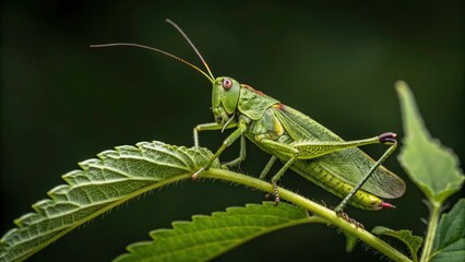 Close up View of a Vibrant Green Grasshopper on a Leaf During a Sunny Afternoon in a Lush Garden. Generative AI