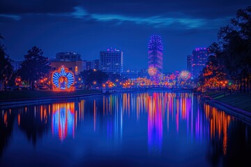 Fototapeta premium Night Lights Reflecting on Lake Eola, Orlando
