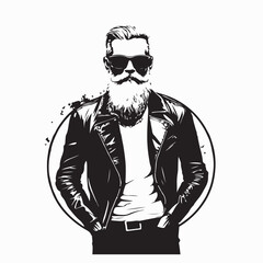 Senior Man with Rocker Style Fashion Standing Boldly Vector Illustration for Creative Artwork Design