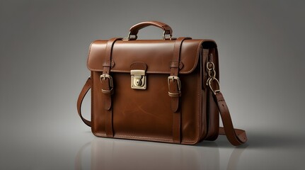 Brown leather briefcase isolated on 
 transparent.generative.ai 
