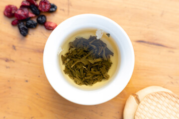 Jasmine tea and blueberry cranberry dried with biscuits