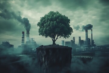 Tree Encased in Industrial Pollution