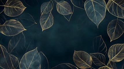 Golden Leaves Frame Dark Background Elegant Design
