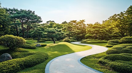 Obraz premium Winding Path in a Lush Green Garden