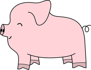 Doodle pig pink piglet cute animals farm cartoon minimal art