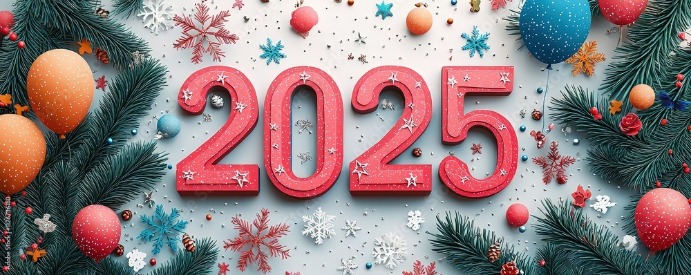 Wall mural New Year concept, colorful paper-cut text 