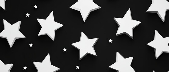Elegant White Stars on Black Background: Abstract Pattern Stock Photo