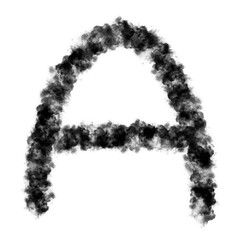 The letter "A" of the English alphabet made by Sky or Cloud effect, Black color, Fog or smoke isolated on white background,  Mist or smog Special effect, Illustration design, Alphabet A-Z