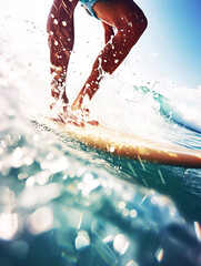 a photo of two people in the water with a surfboard