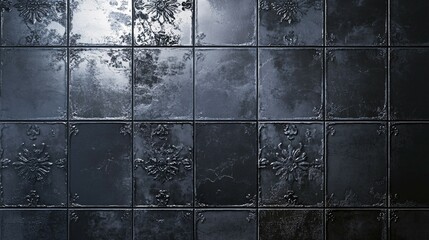 Naklejka premium Dark Tiles With Embossed Floral Designs
