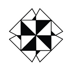 a black and white geometric design in the shape of a star.