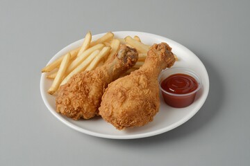 Classic Golden Fried Chicken Leg Meal in Vintage Style