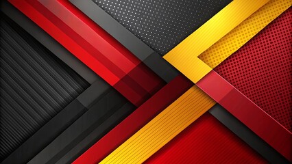 Abstract Geometric Design with Red, Yellow, and Black Stripes and Dotted Patterns