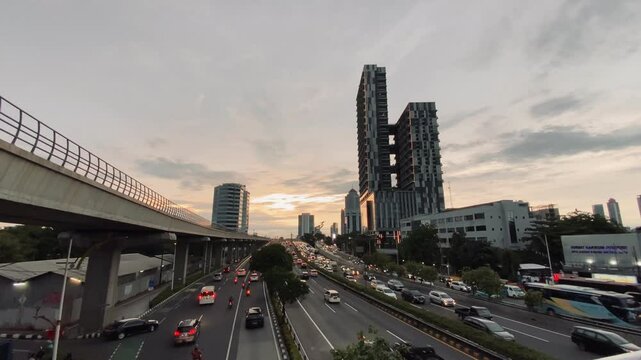 Car traffic during after work hour in Jakarta city, Indonesia