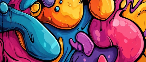 Vibrant Abstract Graffiti Art: Colorful Swirls and Drips Background