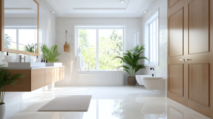 Large comfort Luxury Bathroom with Shower, Toilet and white accent