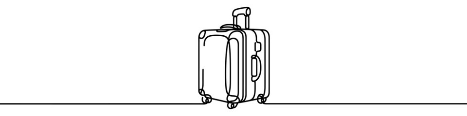 Minimalist illustration of rolling luggage created with one continuous line, representing travel, tourism, and journey