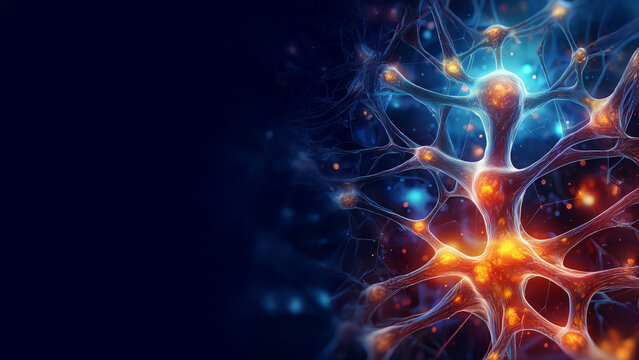 Generated image.  Abstract Neural Network with Glowing Synapses and Vibrant Brain Chemistry Connections