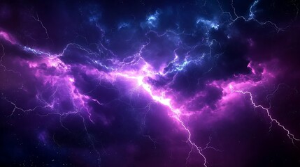 Purple and Blue Lightning Storm Rages Across the Night Sky. AI Generated