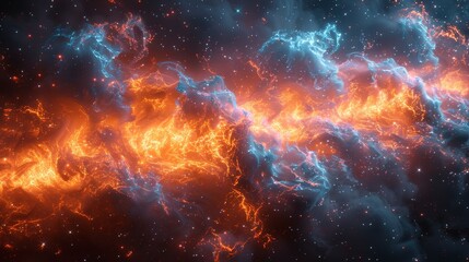 Fototapeta premium Fiery Cosmic Clouds. Abstract Space Background With Nebula, Star Clusters, Galaxy. 3D Illustration