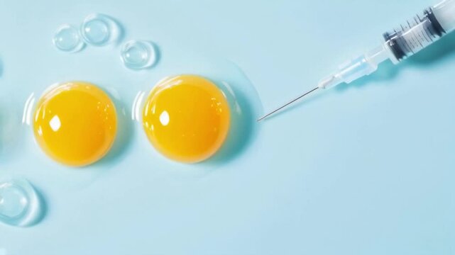 Close-up of in vitro fertilization process showing egg and needle for sperm injection under microscope	
