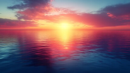 Obraz premium Vibrant Sunset Over Calm Ocean Waters Reflecting Colorful Sky