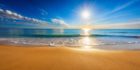 Obraz premium Golden Sands, Azure Waters, and a Radiant Sunrise A Serene Beachscape