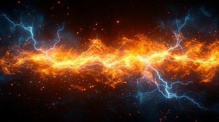 Fiery Lightning Collision, Electric Discharge, Plasma Stream, Energy, Power, Dramatic.
