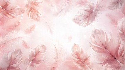 Fototapeta premium Delicate Pink Feathers Floating on a Soft Background, Ideal for Feminine Designs and Dreamy Aesthetics