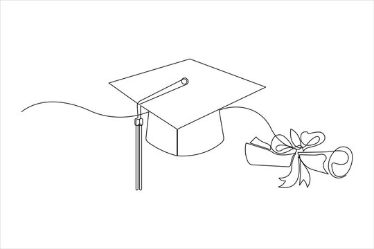 recommend clip art: Continuous cap one line art drawing of graduation hat concept outline vector
                    
                    
                    