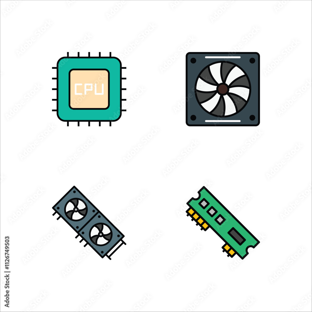 Fototapete electronic devices icon design vector symbol set chip cpu and graphic card