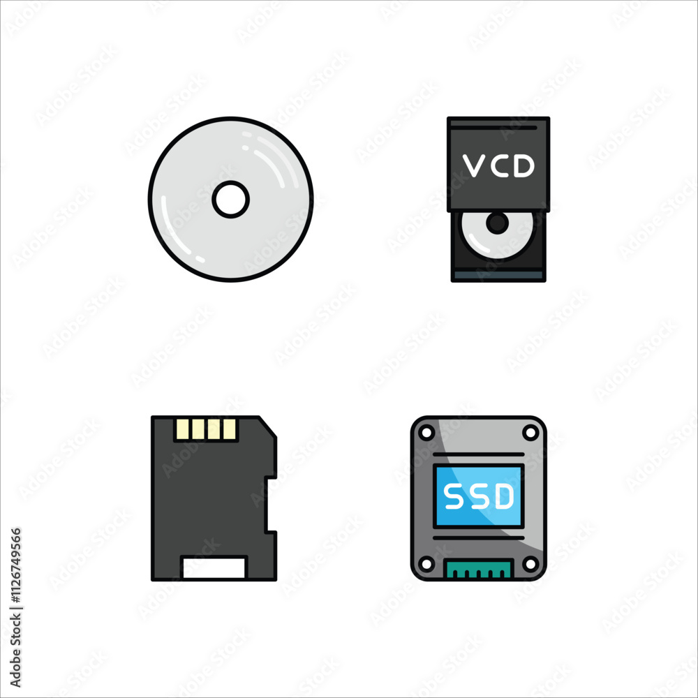 Poster Electronic devices icon design vector symbol set memory and compact disk
