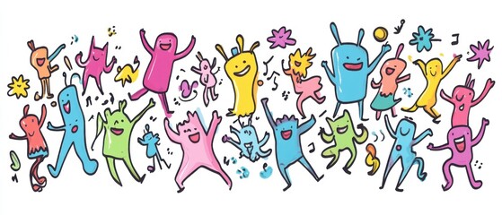Joyful Colorful Monsters Partying and Dancing in a Whimsical Celebration
