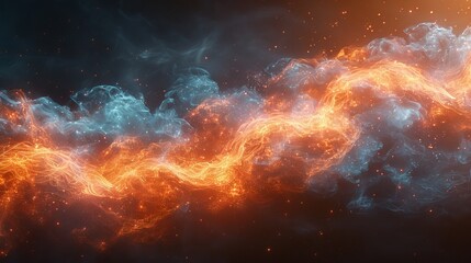 Fototapeta premium Glowing Blue and Orange Energy Trails, Abstract Digital Art with a Futuristic, Mystical Atmosphere